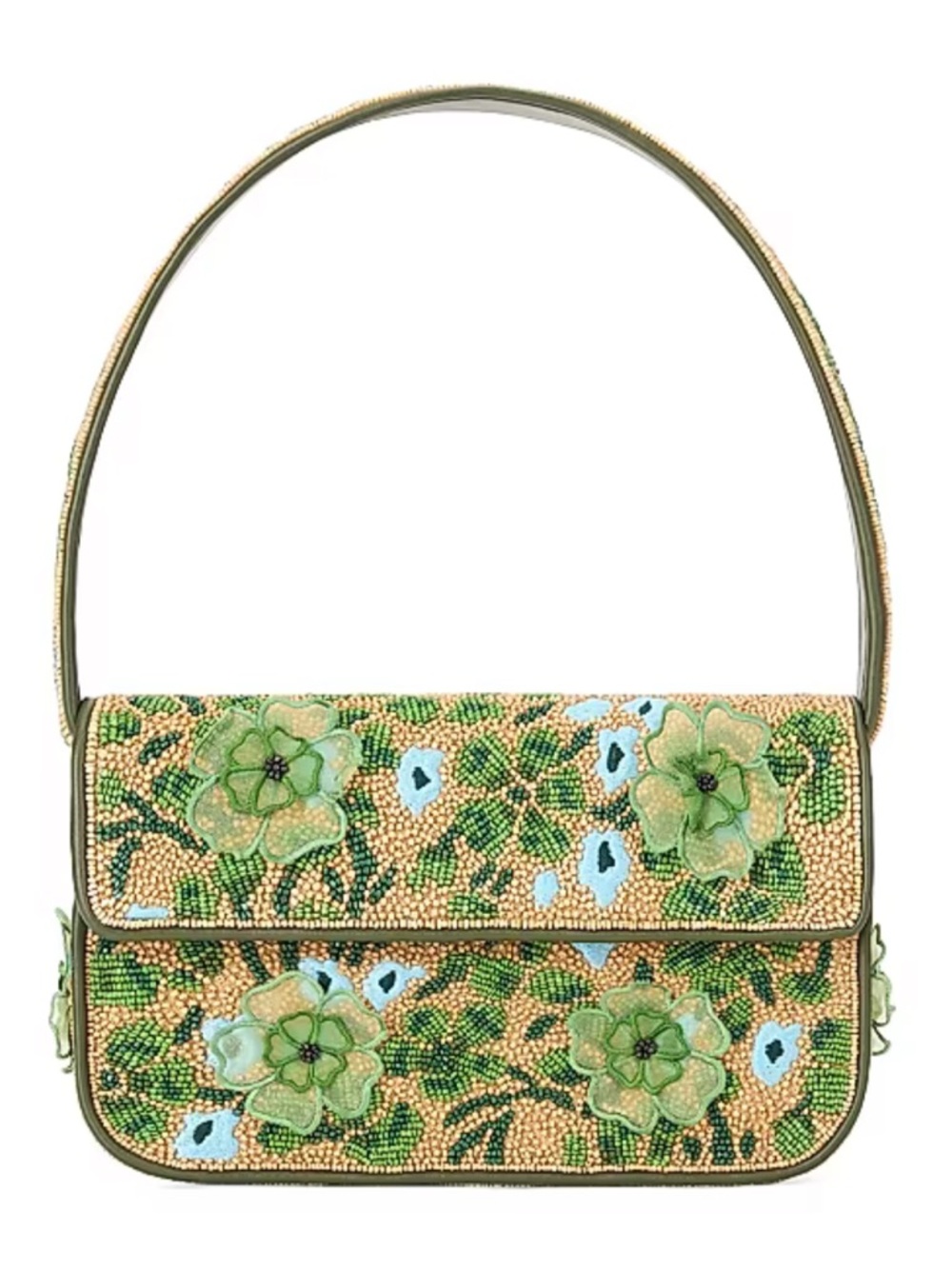 NWT STAUD Tommy Beaded Bag, Moss Floral Tapestry